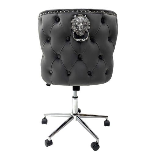 Diana Grey Velvet Upholstered Office Chair Chrome Lion Knocker Tufted Back