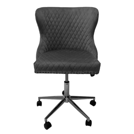 Diana Grey Velvet Upholstered Office Chair Chrome Lion Knocker Tufted Back