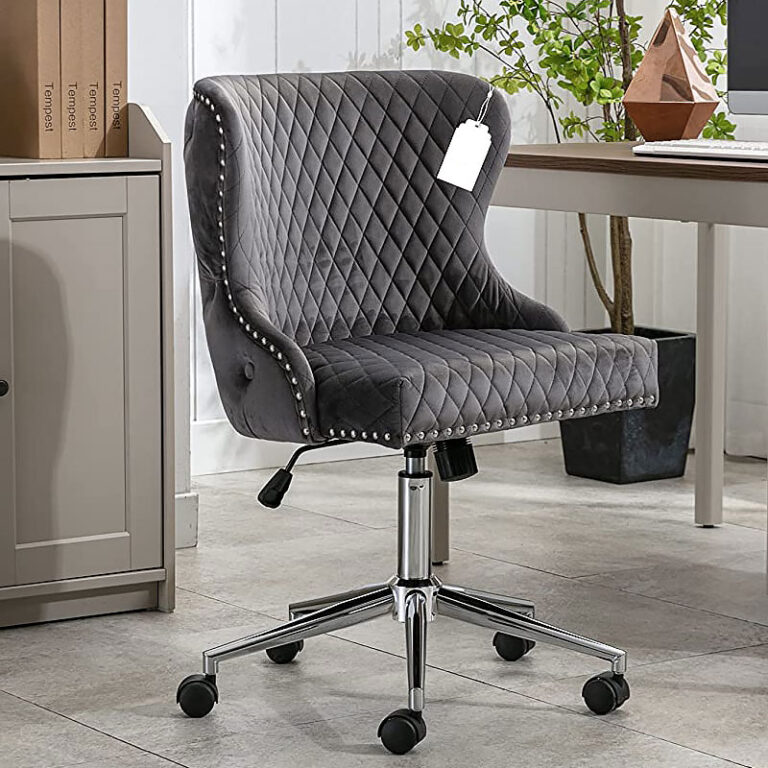 Diana Grey Velvet Upholstered Office Chair Chrome Lion Knocker Tufted