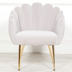 Grey Velvet Shell Dining Chair Bedroom Accent Chair With Gold Legs