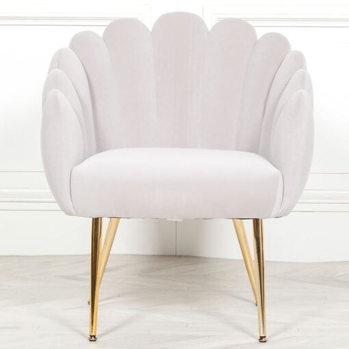 Grey Velvet Shell Dining Chair Bedroom Accent Chair With Gold Legs