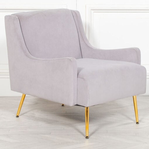 Grey Velvet Sofa Chair Armchair Accent Chair With Gold Legs
