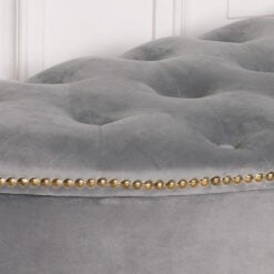 Grey Velvet Storage Bench Ottoman Pouf With Gold Studs And Black Feet