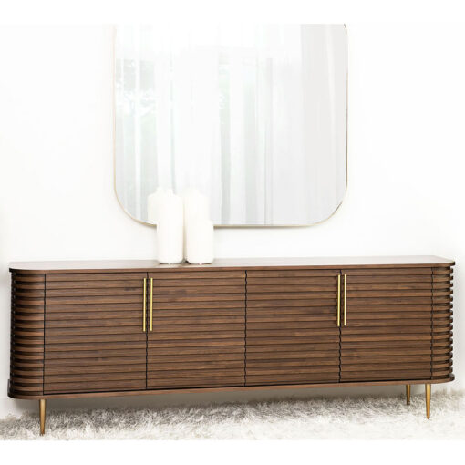 Kayla Natural Walnut Art Deco Sideboard With Brass Handles And Feet