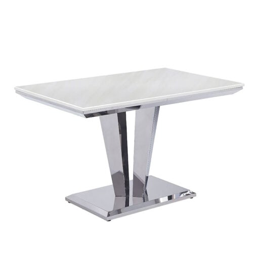 Kensington Cream White Marble And Stainless Steel Dining Table 120cm