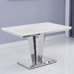 Kensington Cream White Marble And Stainless Steel Dining Table 120cm