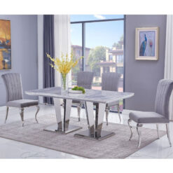 Kensington Grey Marble And Stainless Steel Dining Table 180cm