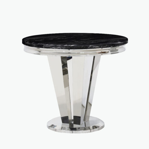 Kensington Round Black Marble And Stainless Steel Dining Table 130cm