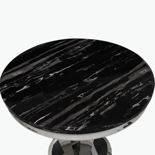 Kensington Round Black Marble And Stainless Steel Dining Table 130cm