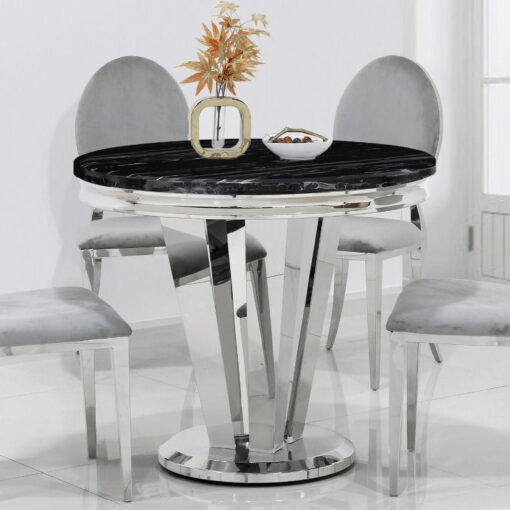 Kensington Round Black Marble And Stainless Steel Dining Table 90cm