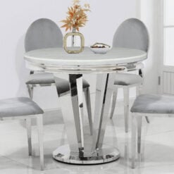 Kensington Round Cream Marble And Stainless Steel Dining Table 130cm