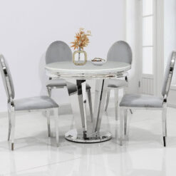 Kensington Round Cream Marble And Stainless Steel Dining Table 90cm