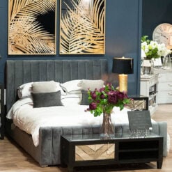 King Size Slatted Bed Frame With Emperor Grey Velvet Upholstery