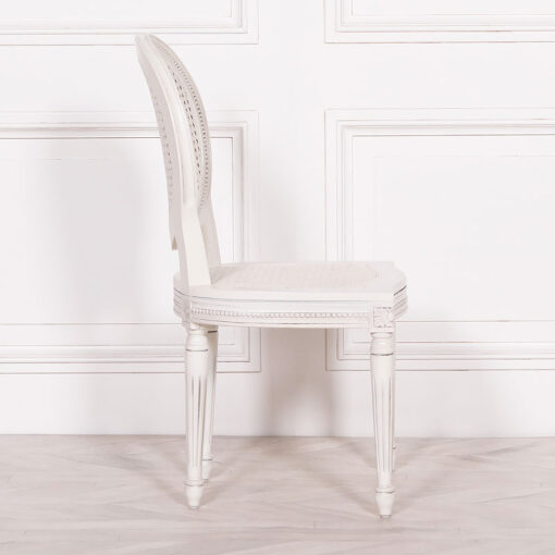 Louis French Country House White Mahogany And Rattan Dining Chair