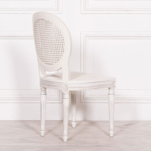 Louis French Country House White Mahogany And Rattan Dining Chair
