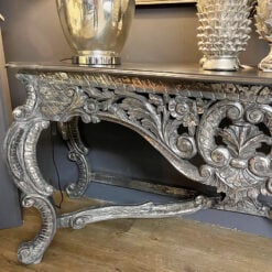 Louis Hand Carved Rococo Metallic Silver Large Console Table 191cm