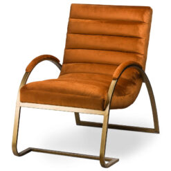 Luxury Burnt Orange Upholstered Ribbed Velvet And Brass Ark Chair
