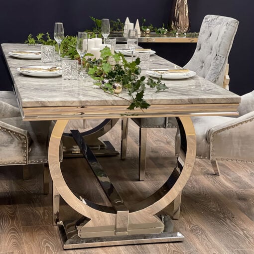 Mayfair Grey Marble Top Dining Table With A Stainless Steel Base 180cm