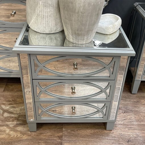 Mia Grey Mirrored 3 Drawer Bedside Cabinet