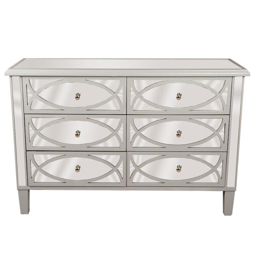 Mia Grey Mirrored 6 Drawer Chest Of Drawers Cabinet Cupboard