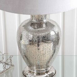 Nickel Plated Urn Jar Table Lamp With Grey Velvet Shade