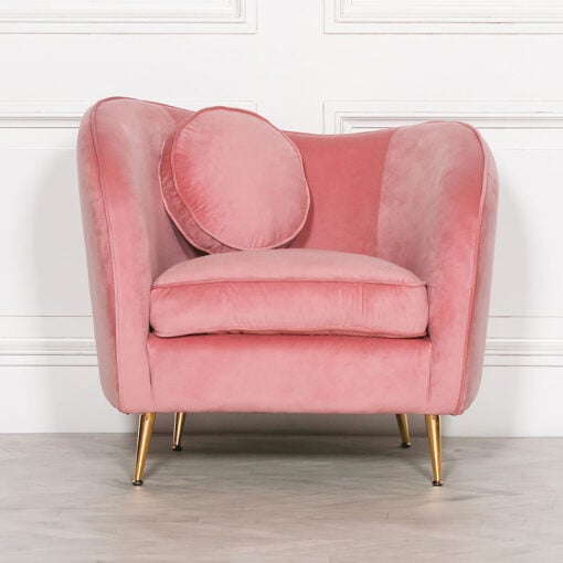Pink Velvet Armchair Bedroom Chair With Gold Legs And A Cushion