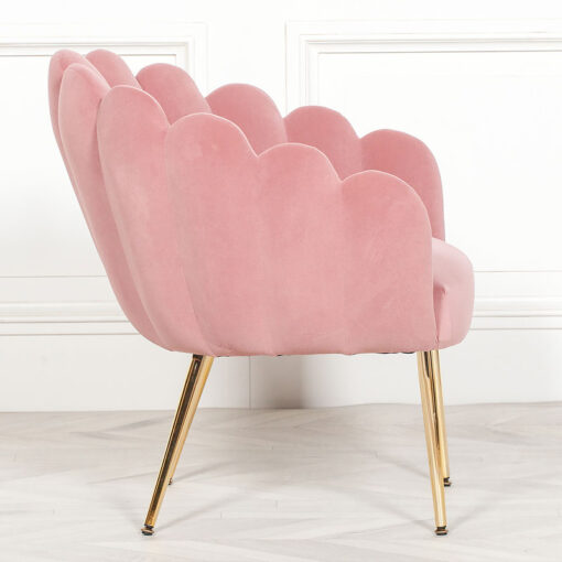 Pink Velvet Shell Dining Chair Bedroom Accent Chair With Gold Legs