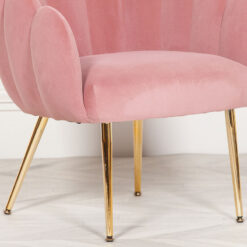 Pink Velvet Shell Dining Chair Bedroom Accent Chair With Gold Legs