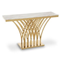 Premium Cross Arched Design Gold Metal And White Marble Console Table
