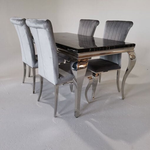Richmond Black Marble And Stainless Steel Dining Table 140cm