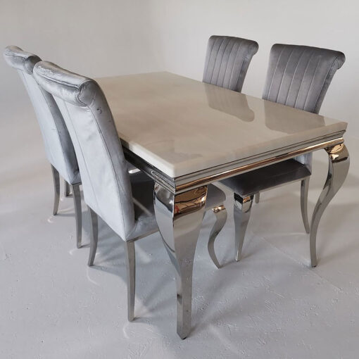 Richmond Cream Marble And Stainless Steel Dining Table 140cm