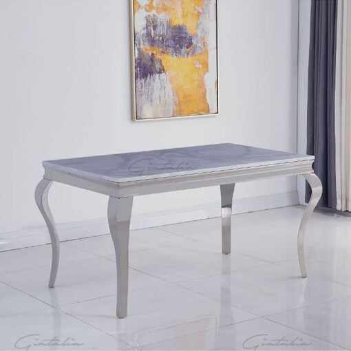 Richmond White Marble And Stainless Steel Dining Table 140cm