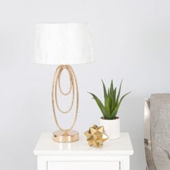 Rose Gold Metal Oval Table Lamp With White Cotton Shade