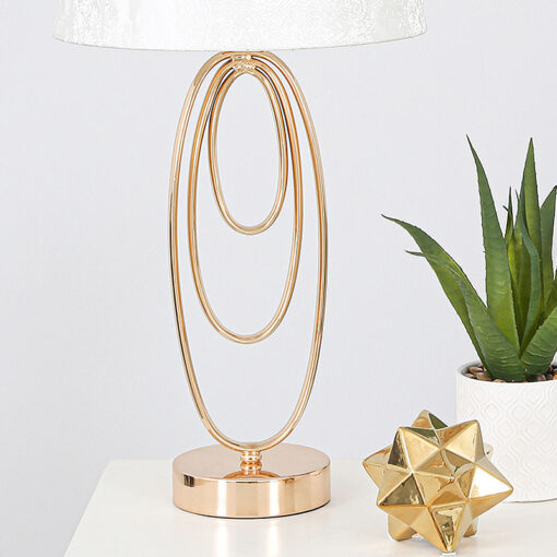 Rose Gold Metal Oval Table Lamp With White Cotton Shade