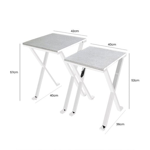Nest of 2 Silver Stingray Faux Leather And Stainless Steel End Table