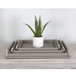 Set of 3 Rectangular Faux Leather Pewter Stackable Decorative Trays