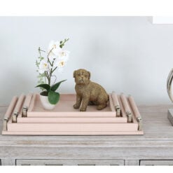 Set of 3 Rectangular Pink Faux Leather Stackable Decorative Trays