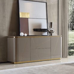 Xenia 2 Door 2 Drawer Grey Gloss Sideboard Cabinet With Gold Inlays