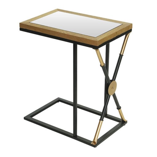 Byron Sofa End Table With Black And Gold Frame And Wood And Glass Top