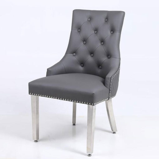 Camilla Hudson Grey PU Leather Dining Chair With Lion Ring Knocker