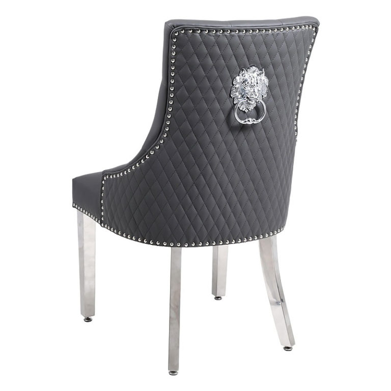 Set Of 2 Camilla Hudson Grey PU Leather Dining Chairs With Lion Ring ...