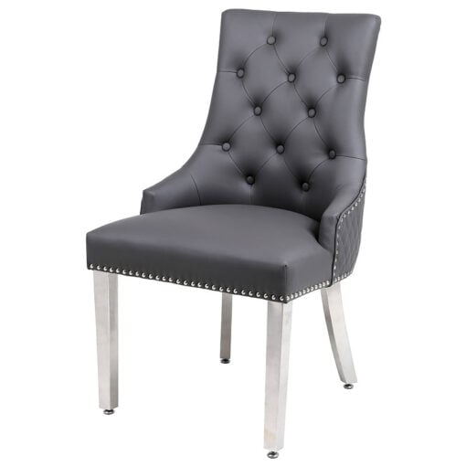 Camilla Hudson Grey PU Leather Dining Chair With Lion Ring Knocker