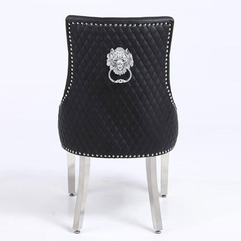 Set Of 2 Camilla Midnight Black PU Leather Dining Chairs With Lion Ring