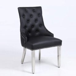 Camilla Midnight Black PU Leather Dining Chair With Lion Ring Knocker