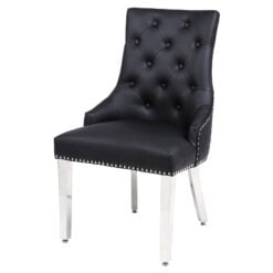 Camilla Midnight Black PU Leather Dining Chair With Lion Ring Knocker