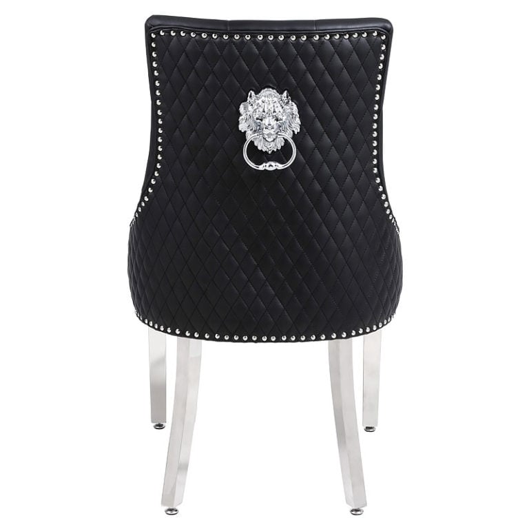 Set Of 2 Camilla Midnight Black PU Leather Dining Chairs With Lion Ring