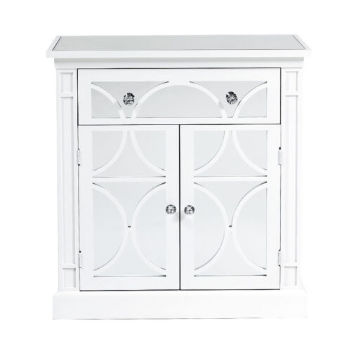 Chloe White Wood And Mirror 1 Drawer 2 Door Chest Cabinet Sideboard