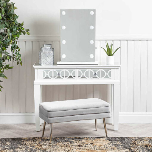 Chloe White Wood And Mirror 2 Drawer Console Dressing Vanity Table
