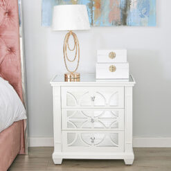 Chloe White Wood And Mirror 3 Door Bedside Cabinet