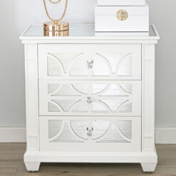 Chloe White Wood And Mirror 3 Door Bedside Cabinet